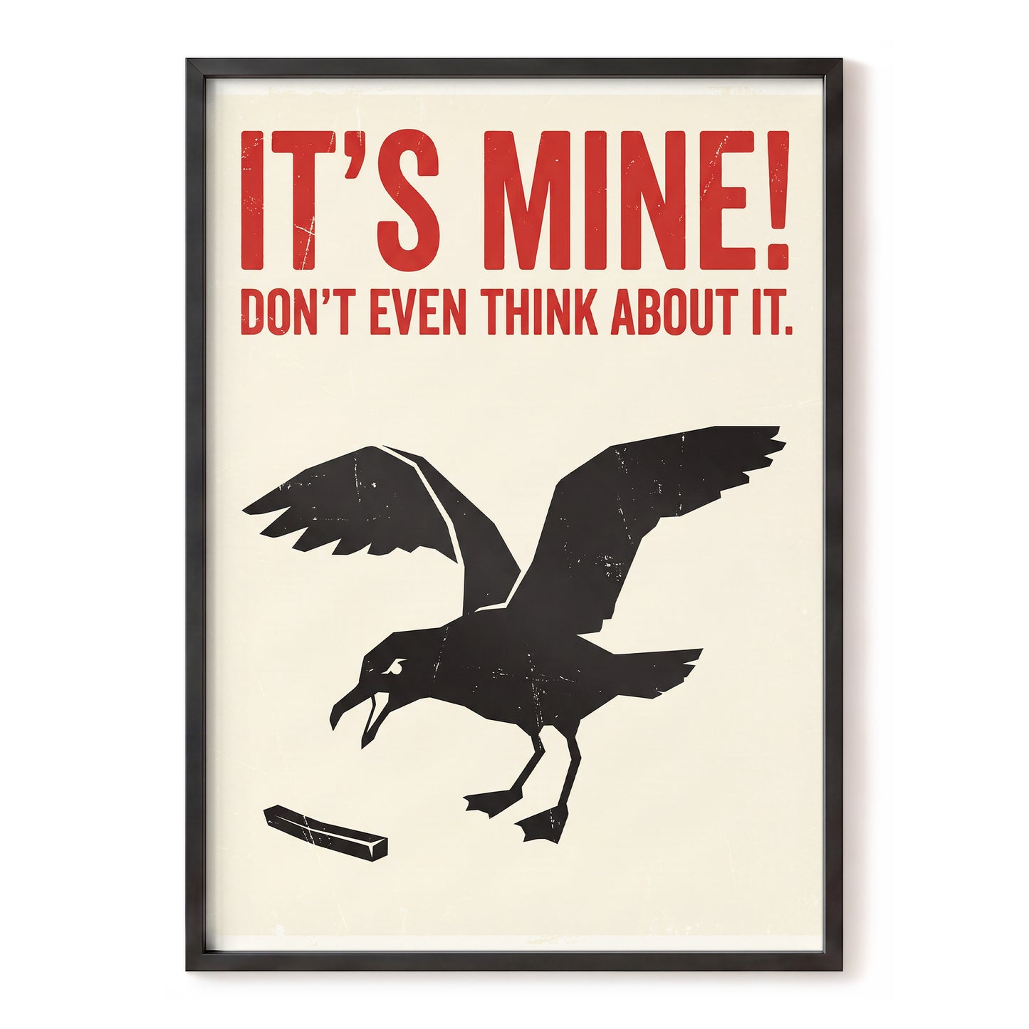 Mine, All Mine!, black, beige, red nature wall art, front artwork view