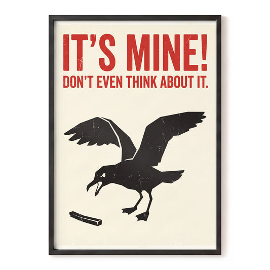 Mine, All Mine!, black, beige, red nature wall art, front artwork view