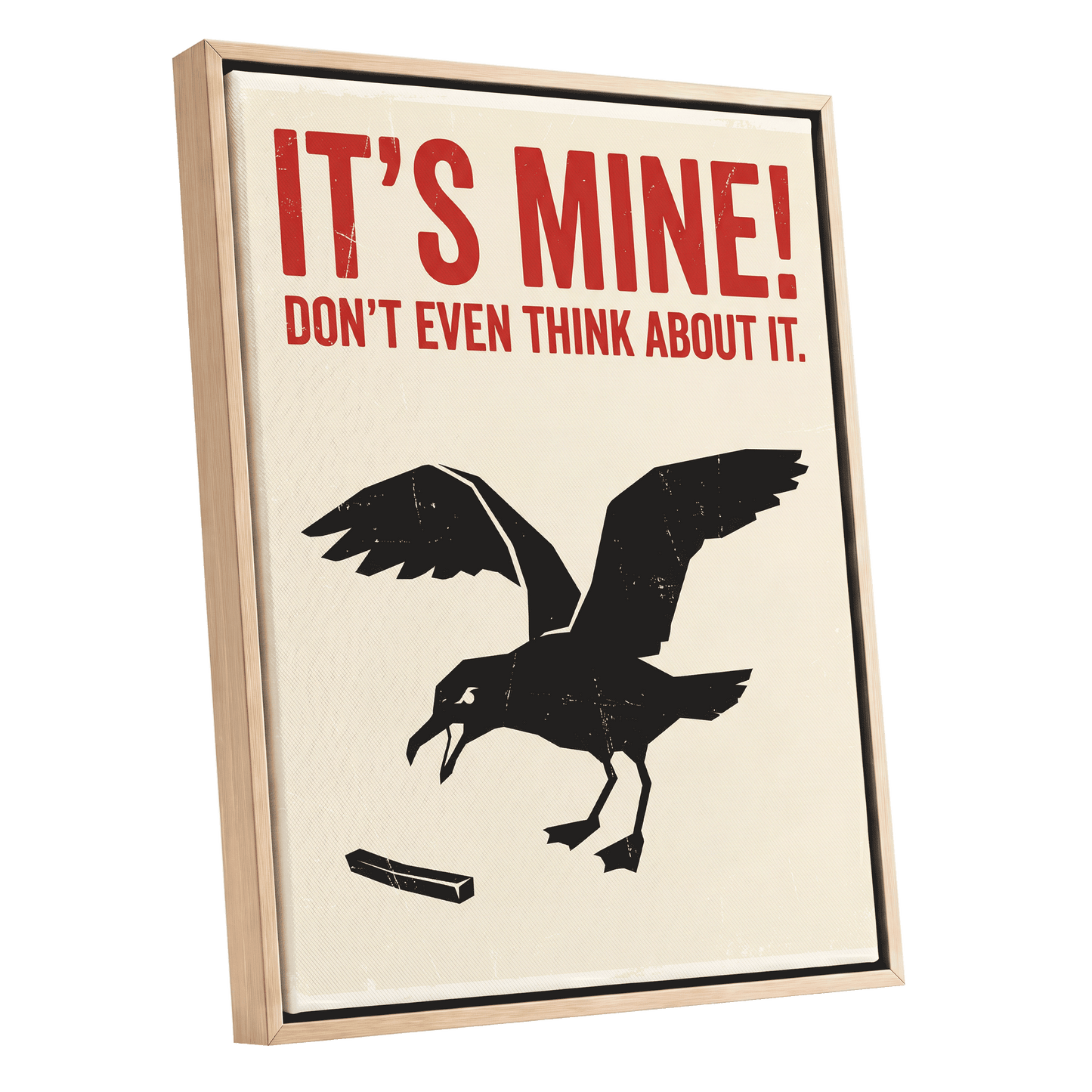 Mine, All Mine!, black, beige, red nature wall art shown as a oak framed canvas wall art