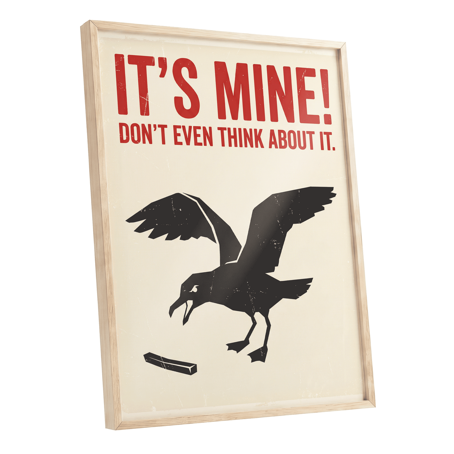 Mine, All Mine!, black, beige, red nature wall art shown as a oak framed poster wall art print