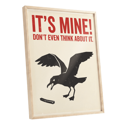 Mine, All Mine!, black, beige, red nature wall art shown as a oak framed poster wall art print