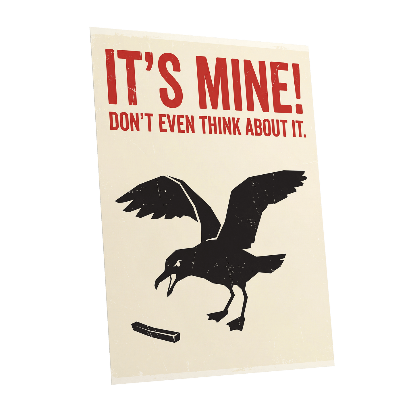 Mine, All Mine!, black, beige, red nature wall art shown as a unframed poster wall art print