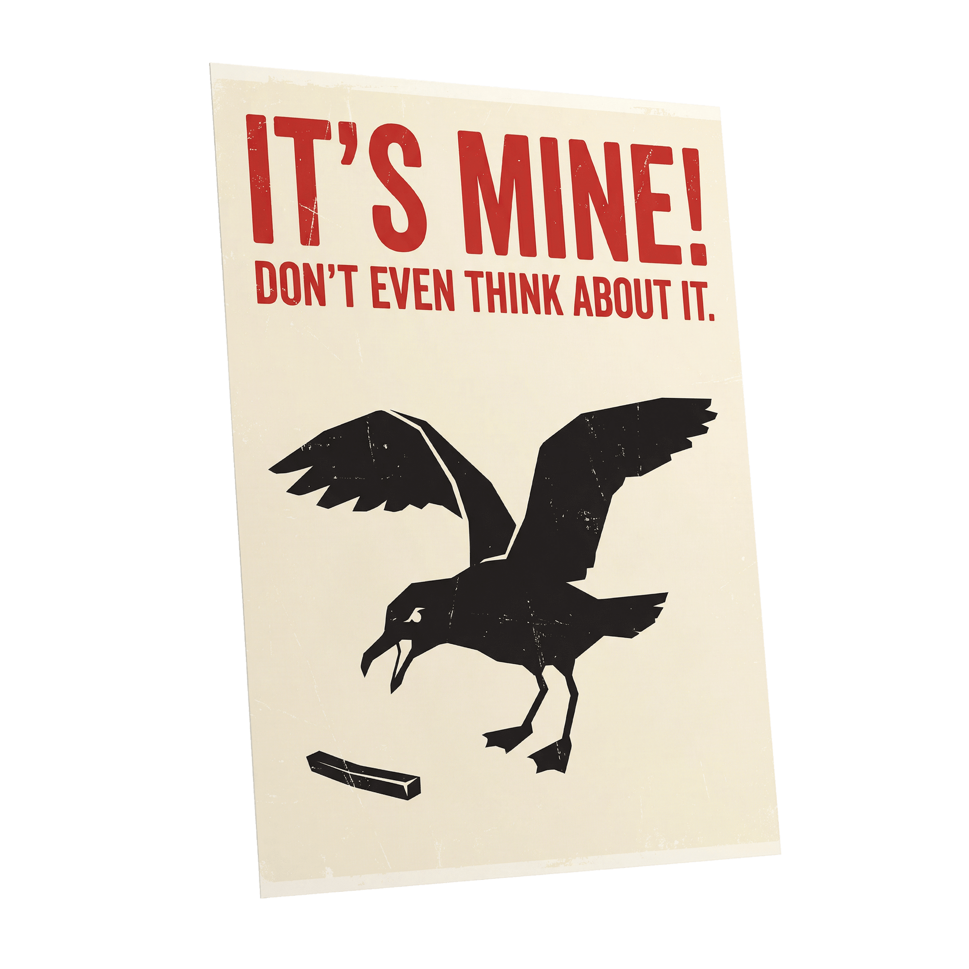 Mine, All Mine!, black, beige, red nature wall art shown as a unframed poster wall art print