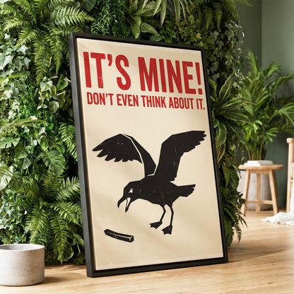 Mine, All Mine!, black, beige, red nature wall art displayed in a styled interior, gallery view 1