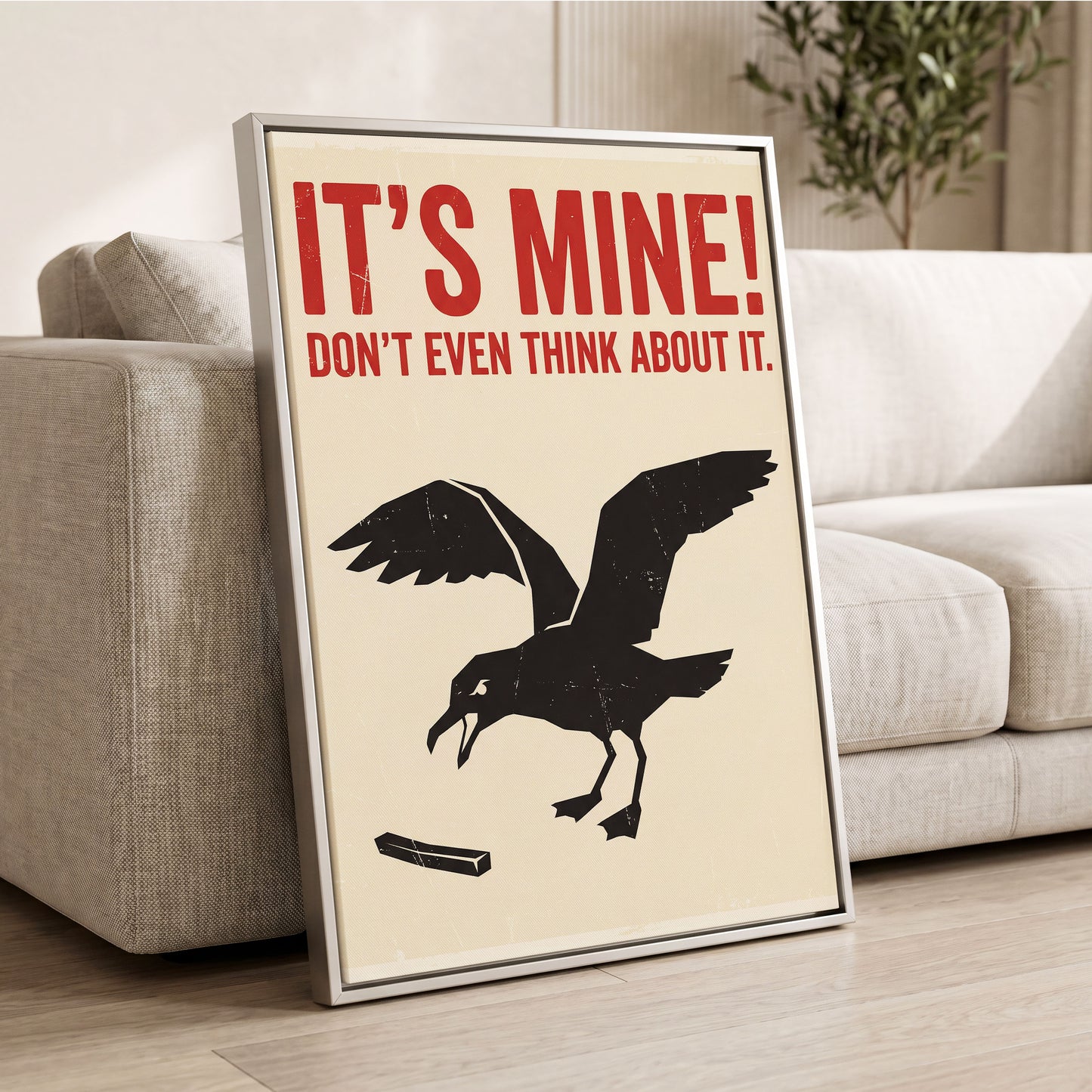 Mine, All Mine!, black, beige, red nature wall art displayed in a styled interior, gallery view 2