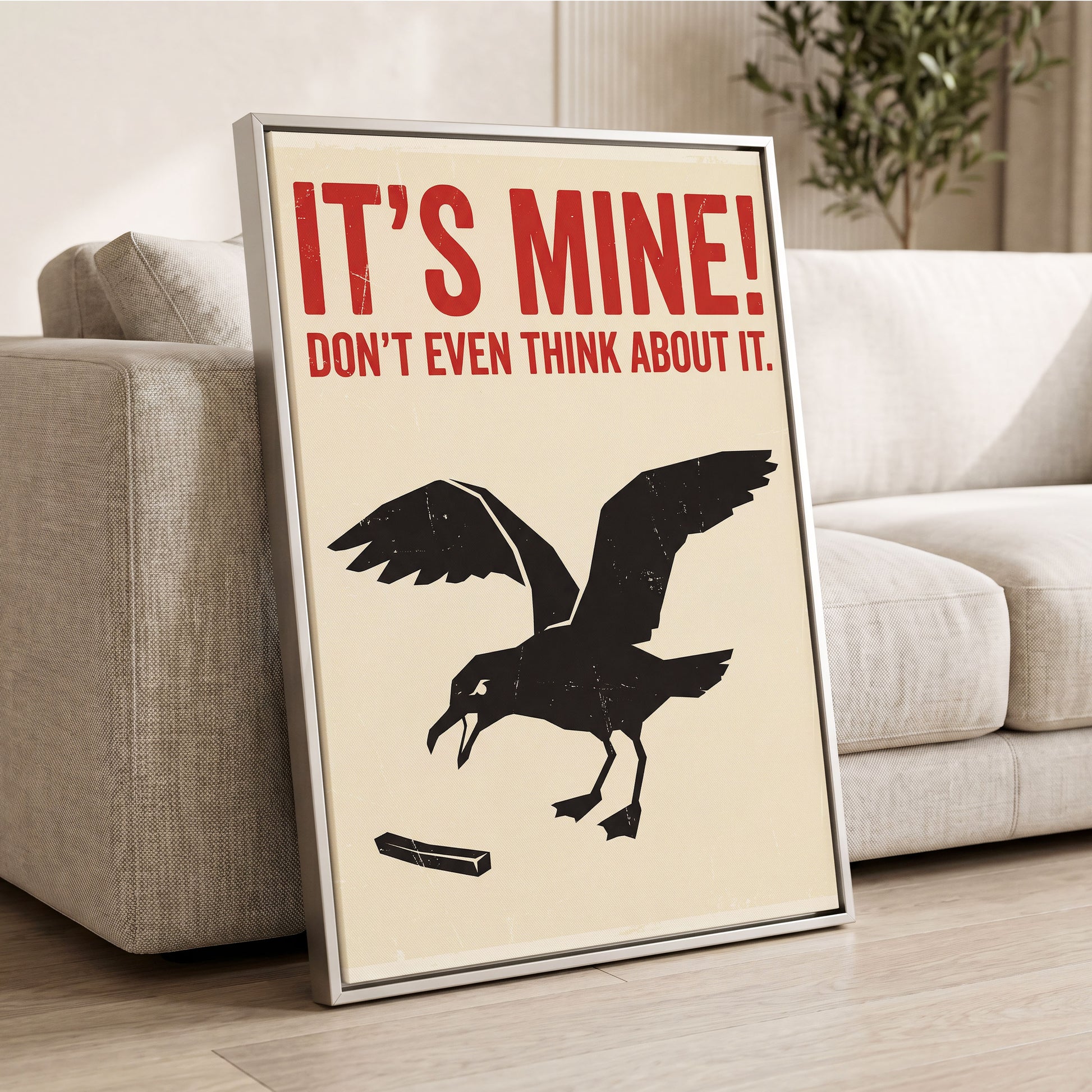 Mine, All Mine!, black, beige, red nature wall art displayed in a styled interior, gallery view 2