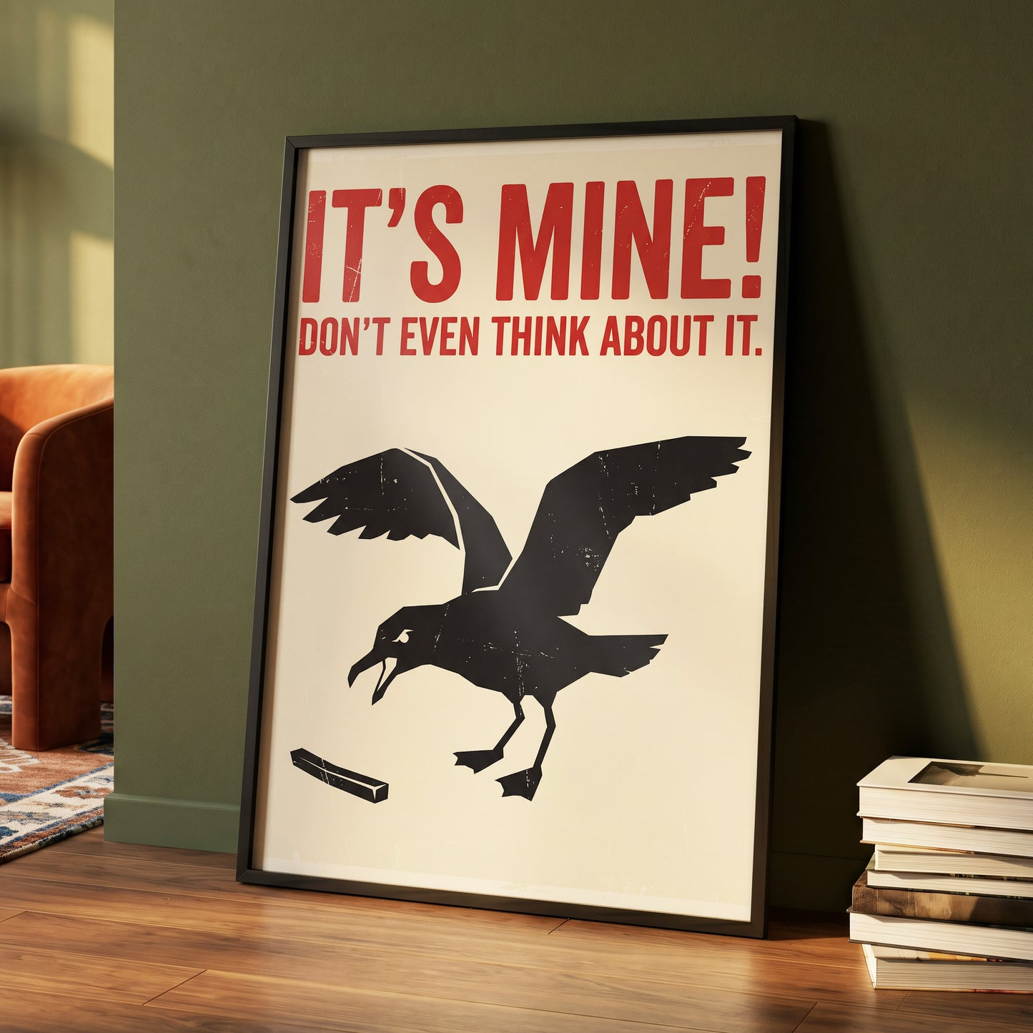 Mine, All Mine!, black, beige, red nature wall art displayed in a styled interior, gallery view 4