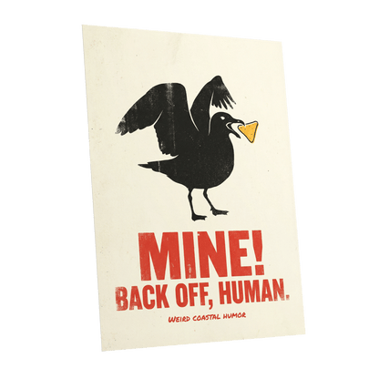 Mine! Coastal Gull, black, beige, red nature wall art shown as a unframed poster wall art print