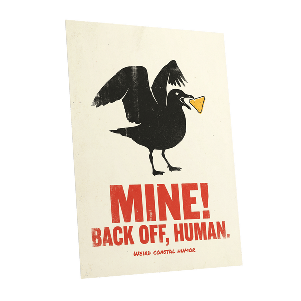 Mine! Coastal Gull, black, beige, red nature wall art shown as a unframed poster wall art print