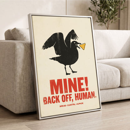 Mine! Coastal Gull, black, beige, red nature wall art displayed in a styled interior, gallery view 2