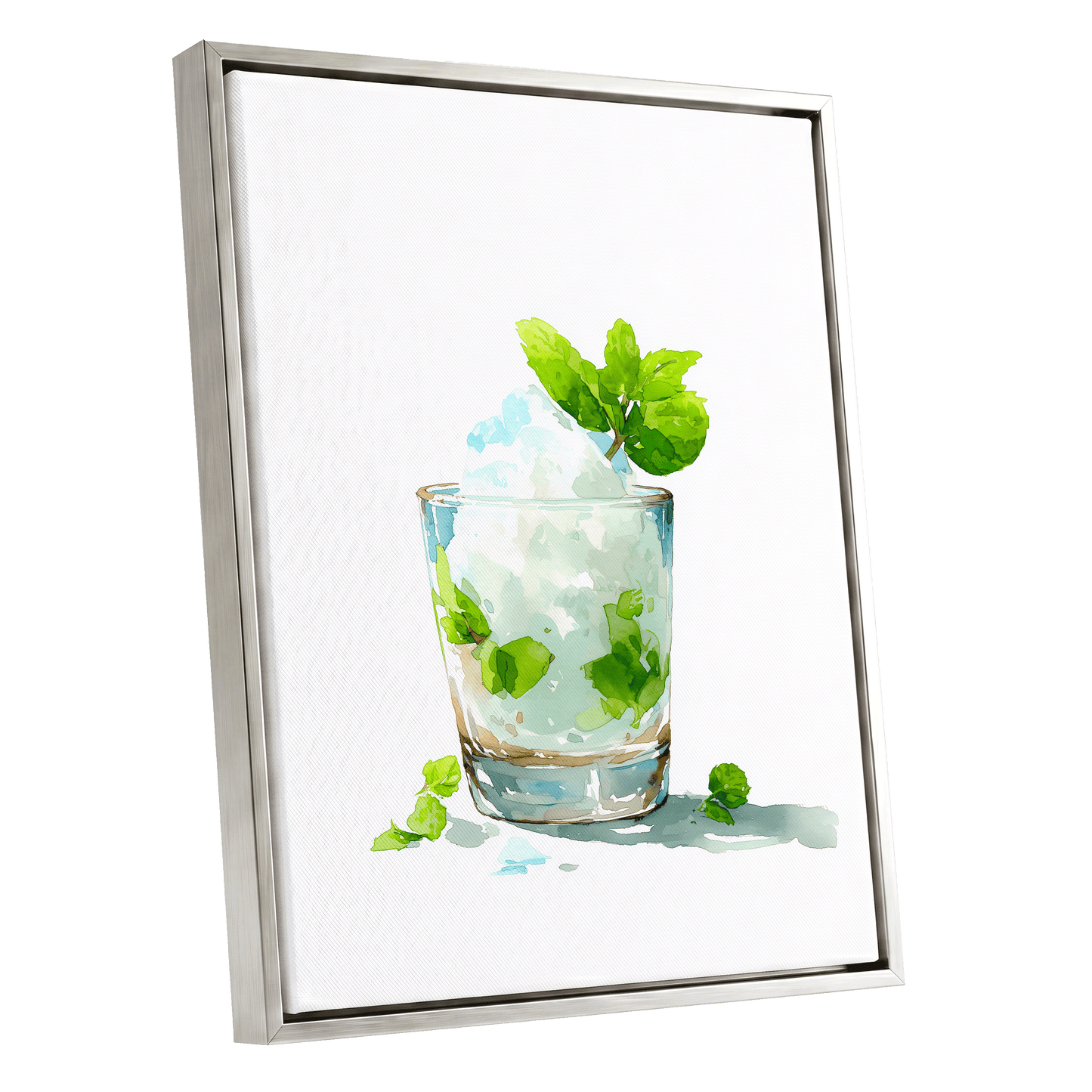 Mint and Ice Study – silver framed canvas option