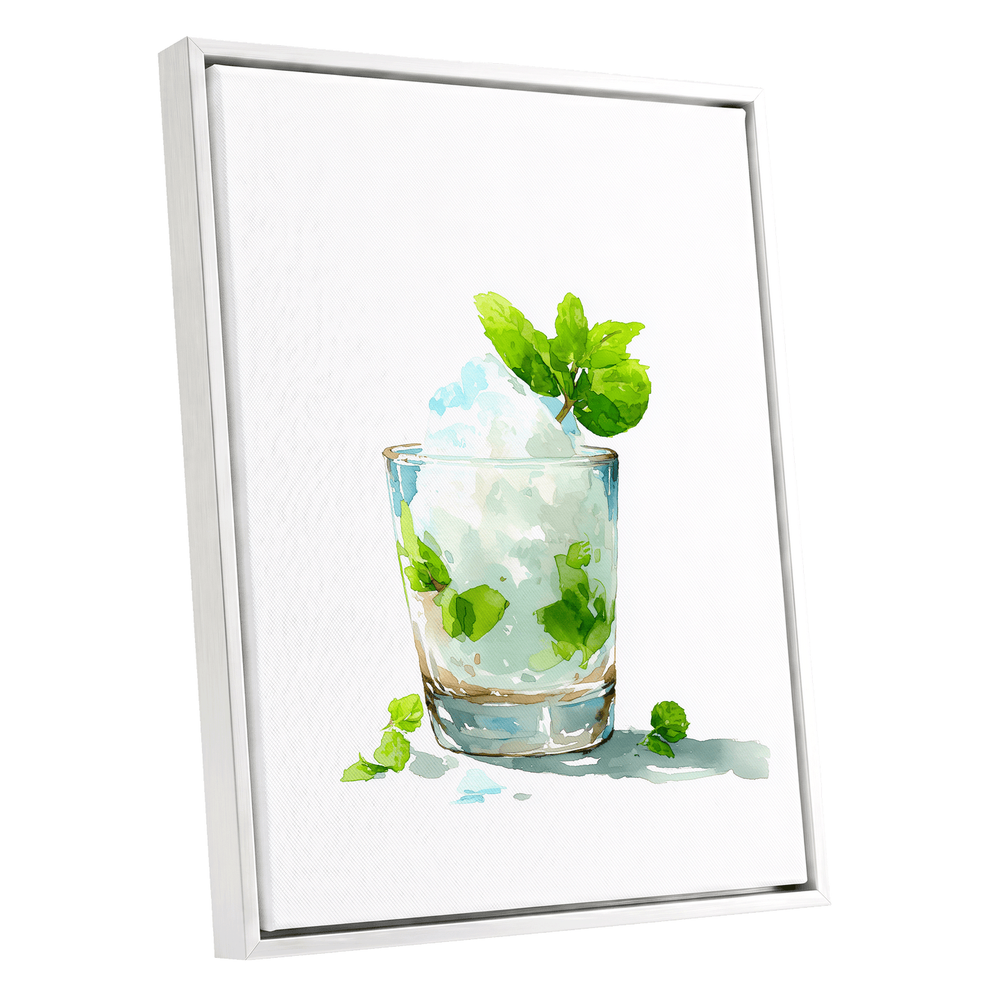 Mint and Ice Study – white framed canvas option