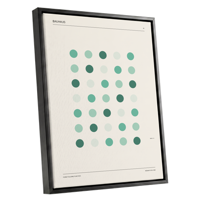 Mint Matrix No. 45, green, beige, black minimalist wall art shown as a black framed canvas wall art