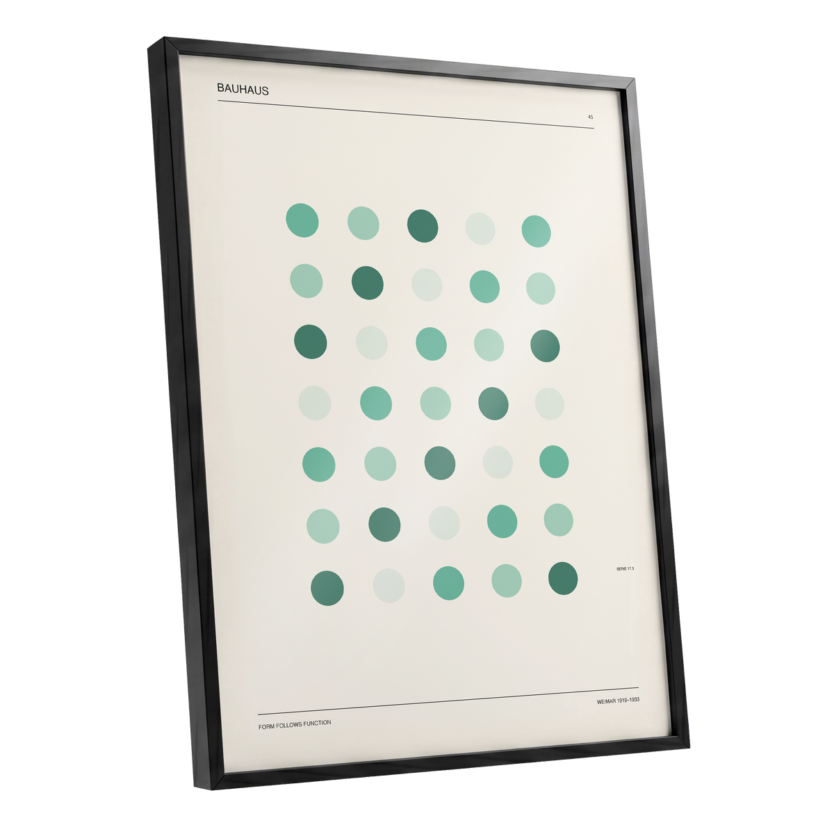 Mint Matrix No. 45, green, beige, black minimalist wall art shown as a black framed poster wall art print