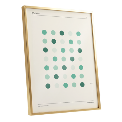 Mint Matrix No. 45, green, beige, black minimalist wall art shown as a gold framed poster wall art print