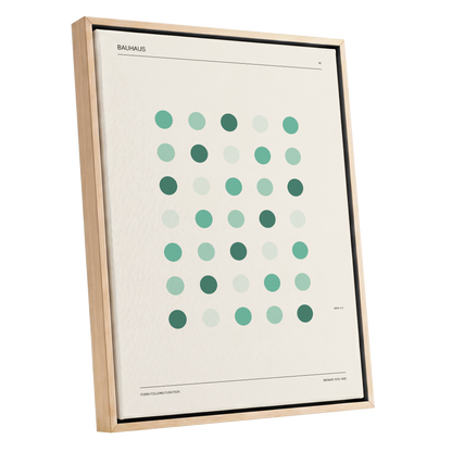 Mint Matrix No. 45, green, beige, black minimalist wall art shown as a oak framed canvas wall art