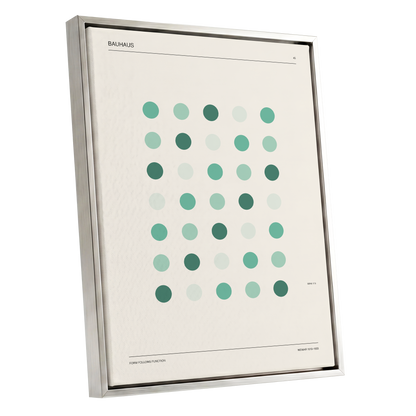Mint Matrix No. 45, green, beige, black minimalist wall art shown as a silver framed canvas wall art