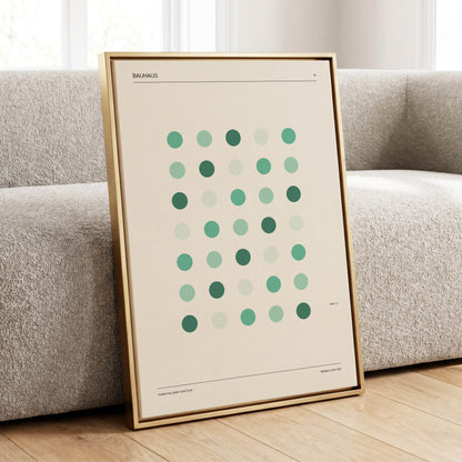Mint Matrix No. 45, green, beige, black minimalist wall art displayed in a styled interior, gallery view 1