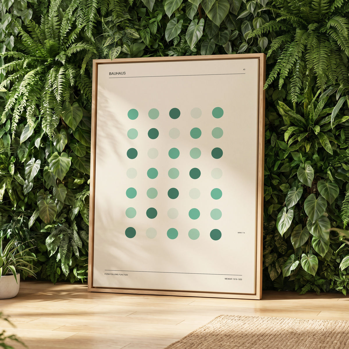 Mint Matrix No. 45, green, beige, black minimalist wall art displayed in a styled interior, gallery view 2