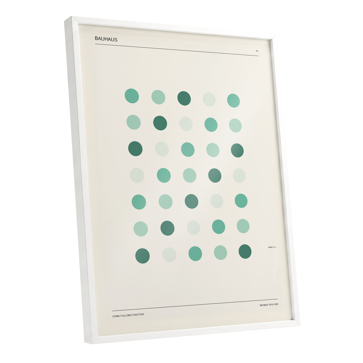 Mint Matrix No. 45, green, beige, black minimalist wall art shown as a white framed poster wall art print