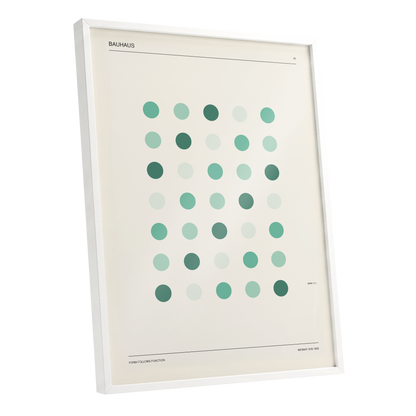 Mint Matrix No. 45, green, beige, black minimalist wall art shown as a white framed poster wall art print