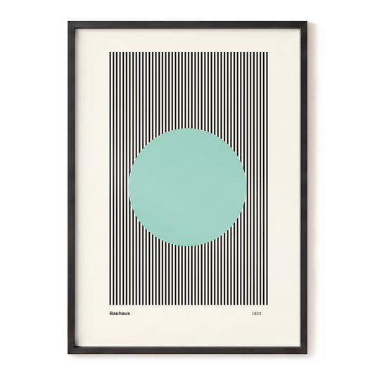 Mint Orbit Bauhaus, black, green, beige minimalist wall art, front artwork view