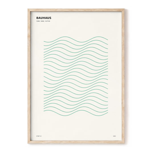 Mint Rhythm, green, beige, black minimalist wall art, front artwork view