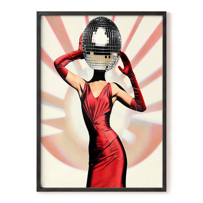 Mirrorball Muse, red, black, beige abstract wall art, front artwork view