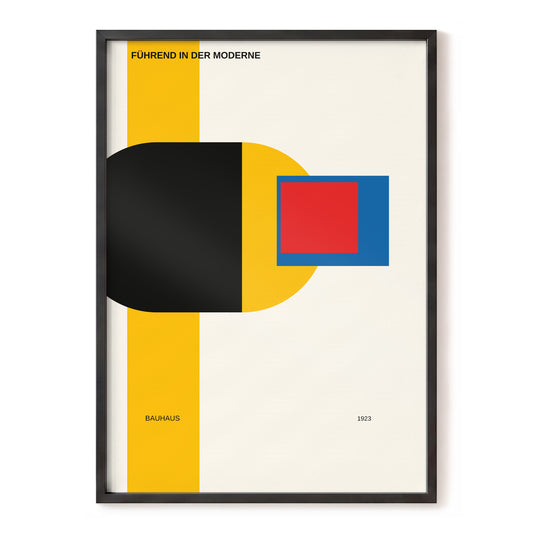 Modernist Colour Rhythm, black, gold, blue abstract wall art, front artwork view