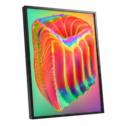 Molten Spectrum, red, orange, yellow abstract wall art shown as a black framed poster wall art print