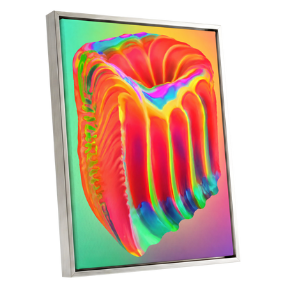 Molten Spectrum, red, orange, yellow abstract wall art shown as a silver framed canvas wall art