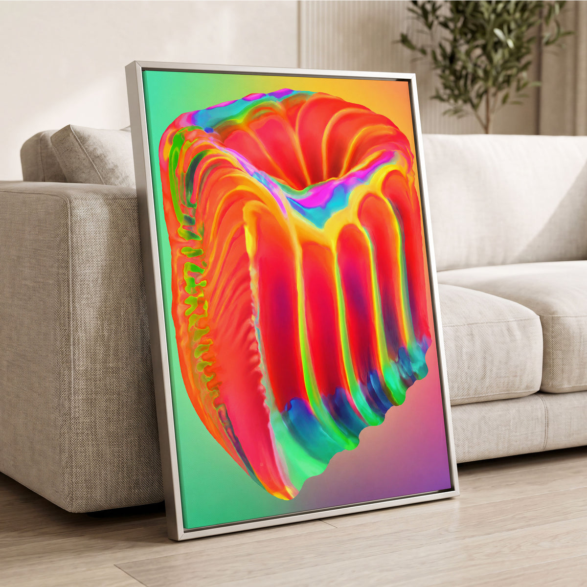 Molten Spectrum, red, orange, yellow abstract wall art displayed in a styled interior, gallery view 4