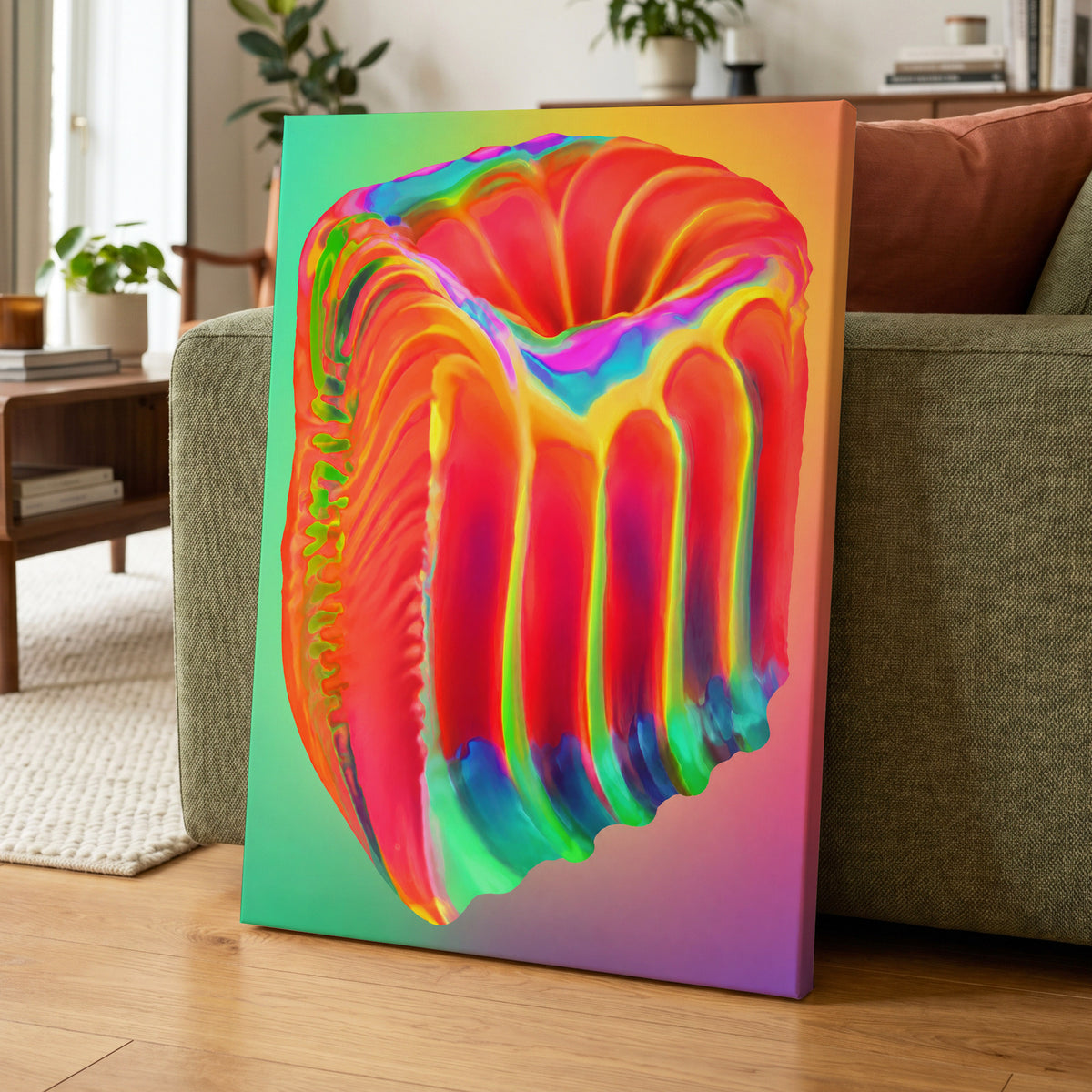 Molten Spectrum, red, orange, yellow abstract wall art displayed in a styled interior, gallery view 7