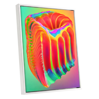 Molten Spectrum, red, orange, yellow abstract wall art shown as a white framed canvas wall art