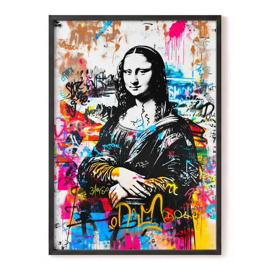 Mona in Neon, multicolor, black, white abstract wall art, front artwork view