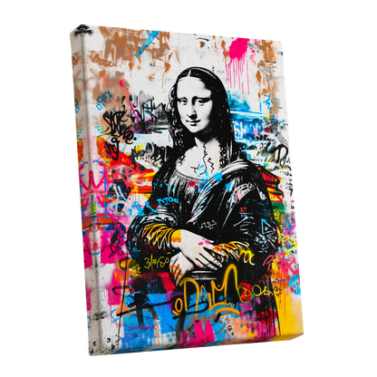 Mona in Neon, multicolor, black, white abstract wall art shown as a stretched canvas wall art
