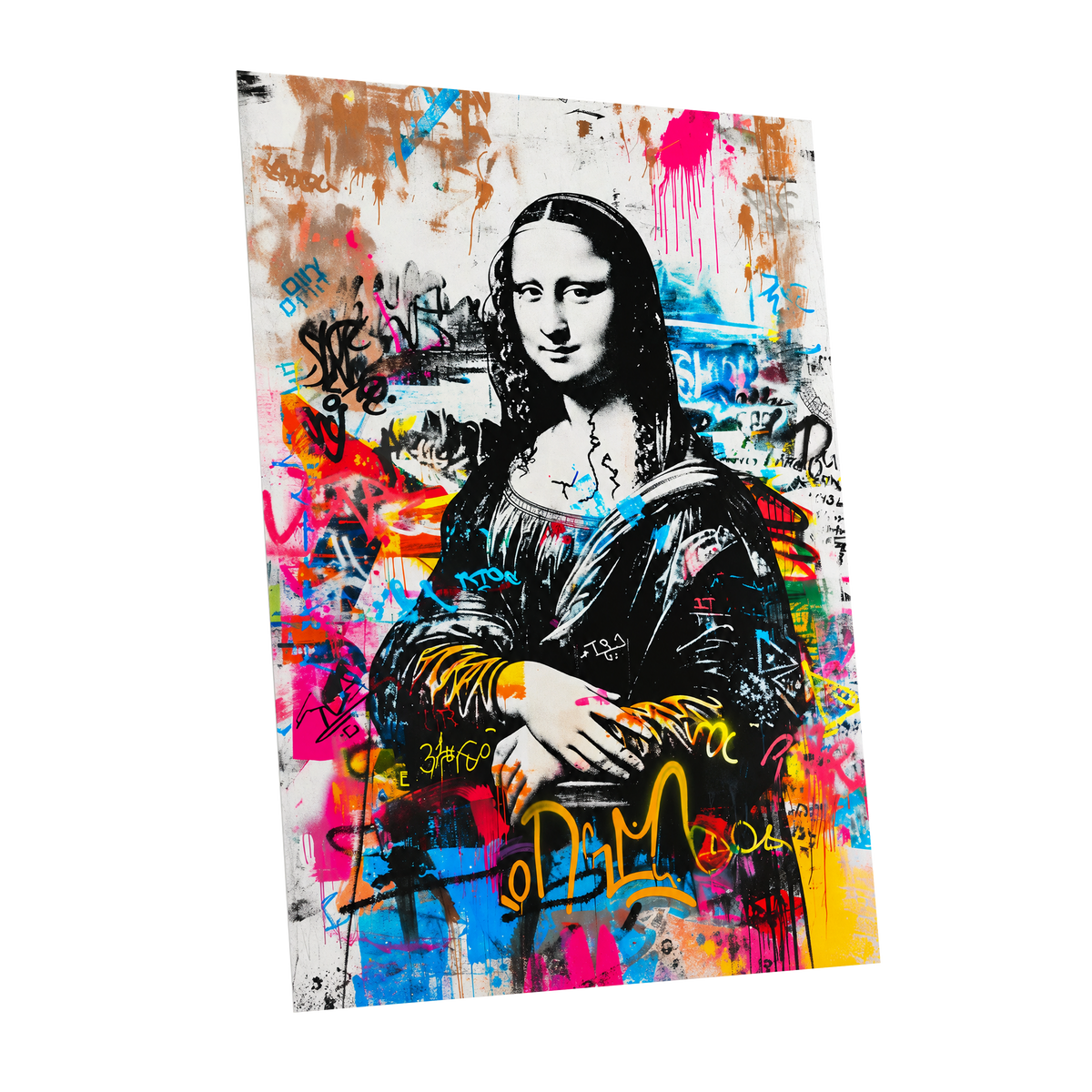 Mona in Neon, multicolor, black, white abstract wall art shown as a unframed poster wall art print