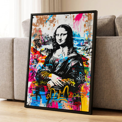 Mona in Neon, multicolor, black, white abstract wall art displayed in a styled interior, gallery view 1