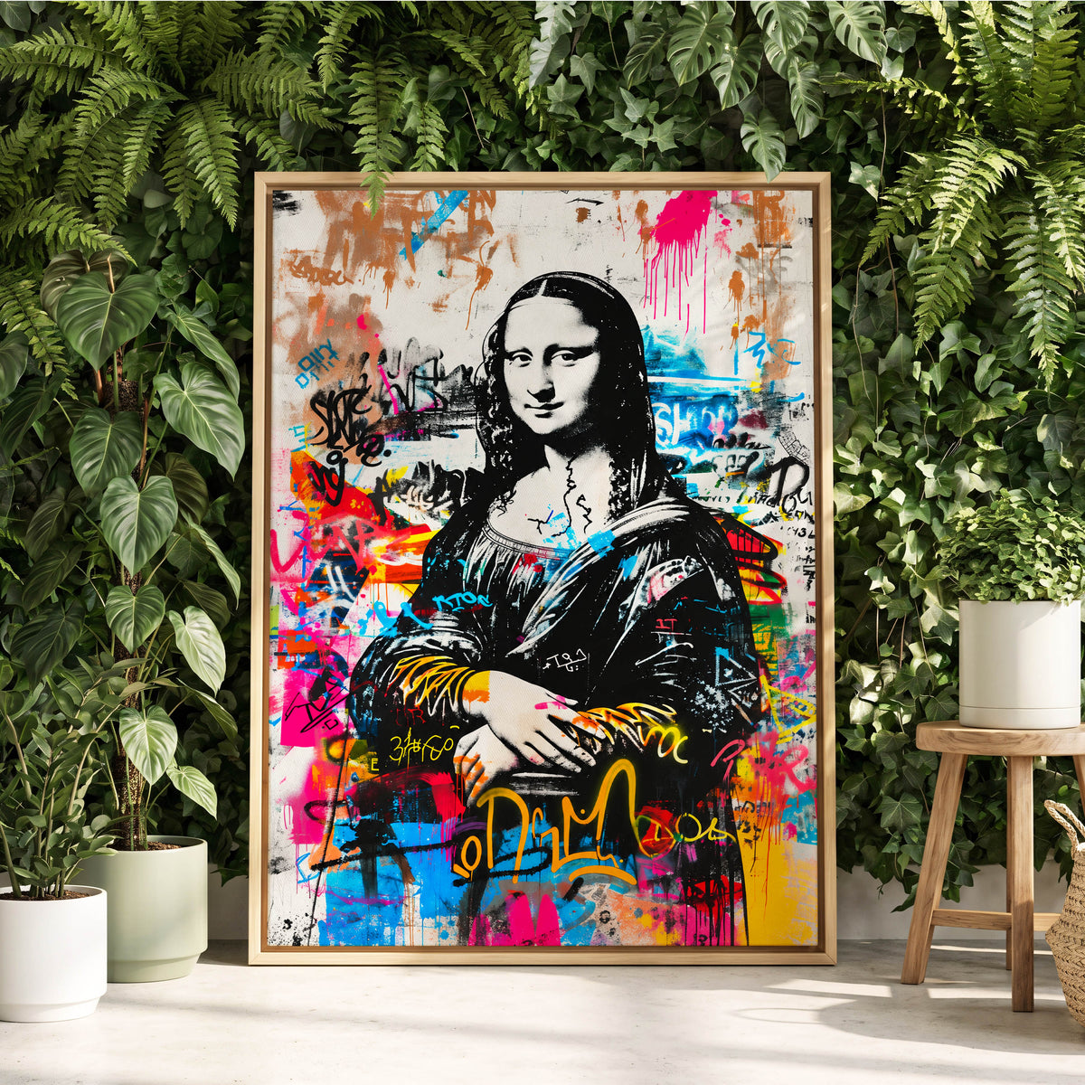 Mona in Neon, multicolor, black, white abstract wall art displayed in a styled interior, gallery view 2