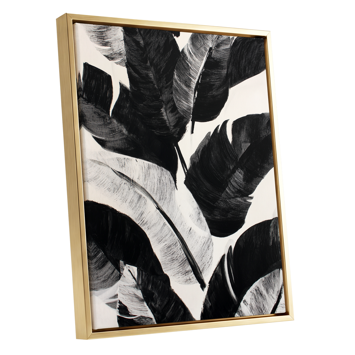 Monochrome Canopy, black, white, gray nature wall art shown as a gold framed canvas wall art