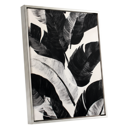Monochrome Canopy, black, white, gray nature wall art shown as a silver framed canvas wall art