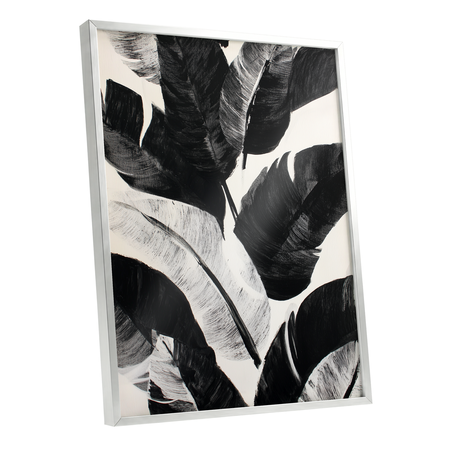 Monochrome Canopy, black, white, gray nature wall art shown as a silver framed poster wall art print