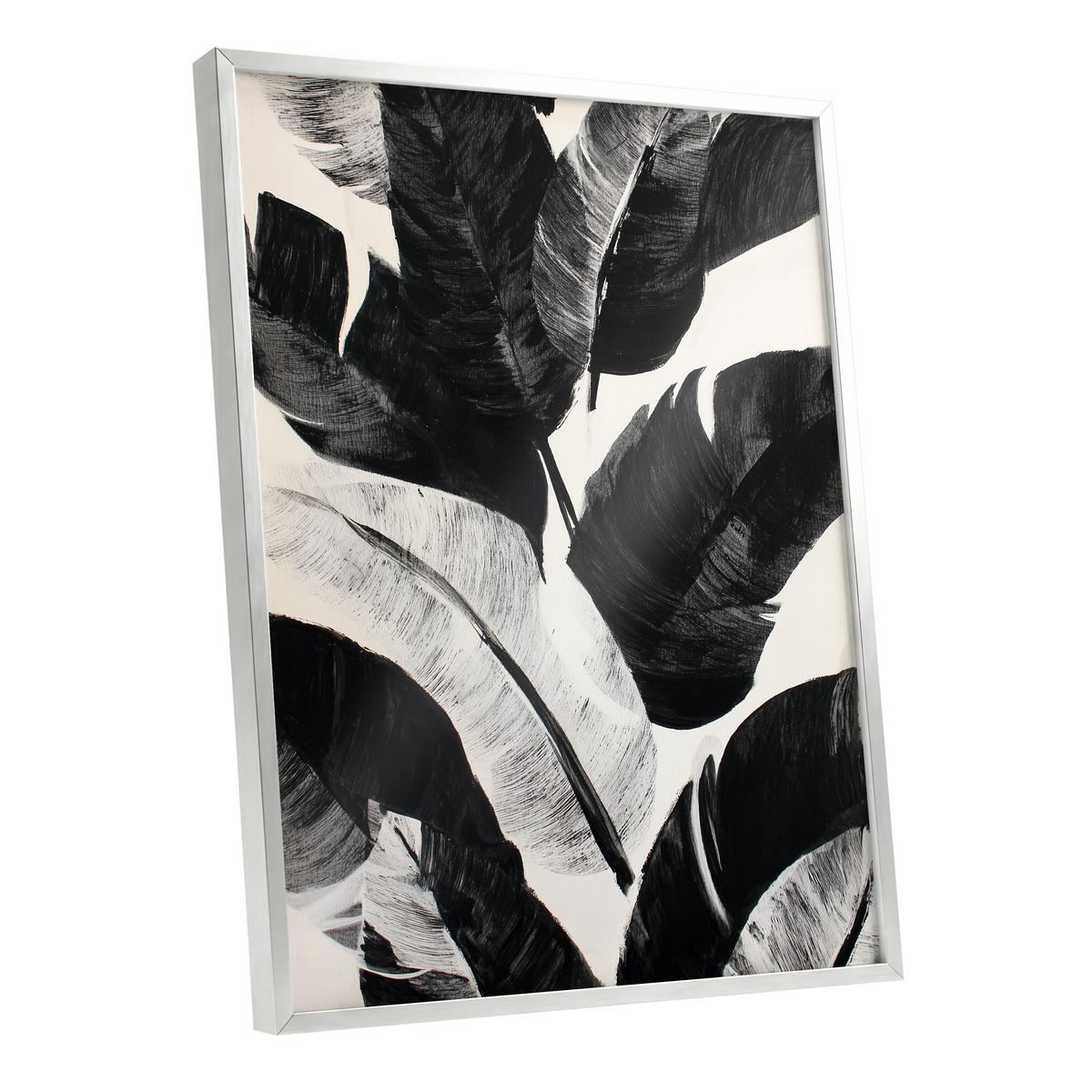 Monochrome Canopy, black, white, gray nature wall art shown as a silver framed poster wall art print