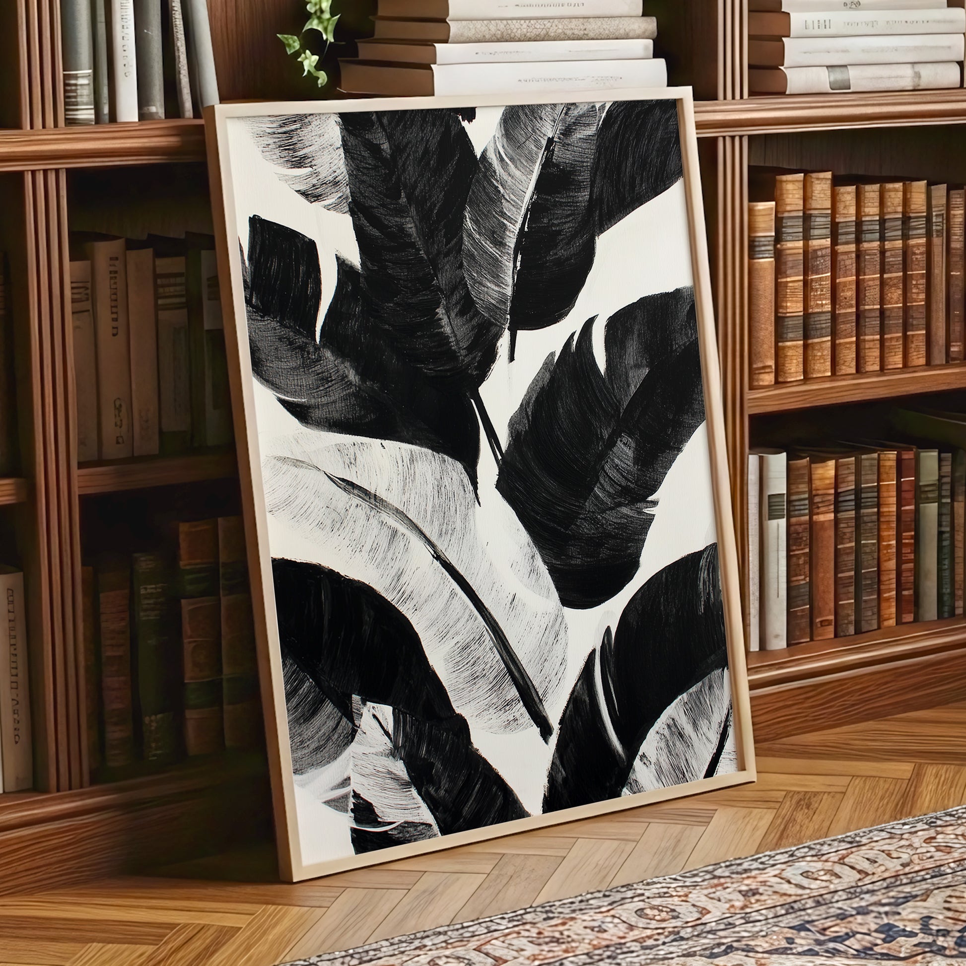 Monochrome Canopy, black, white, gray nature wall art displayed in a styled interior, gallery view 2