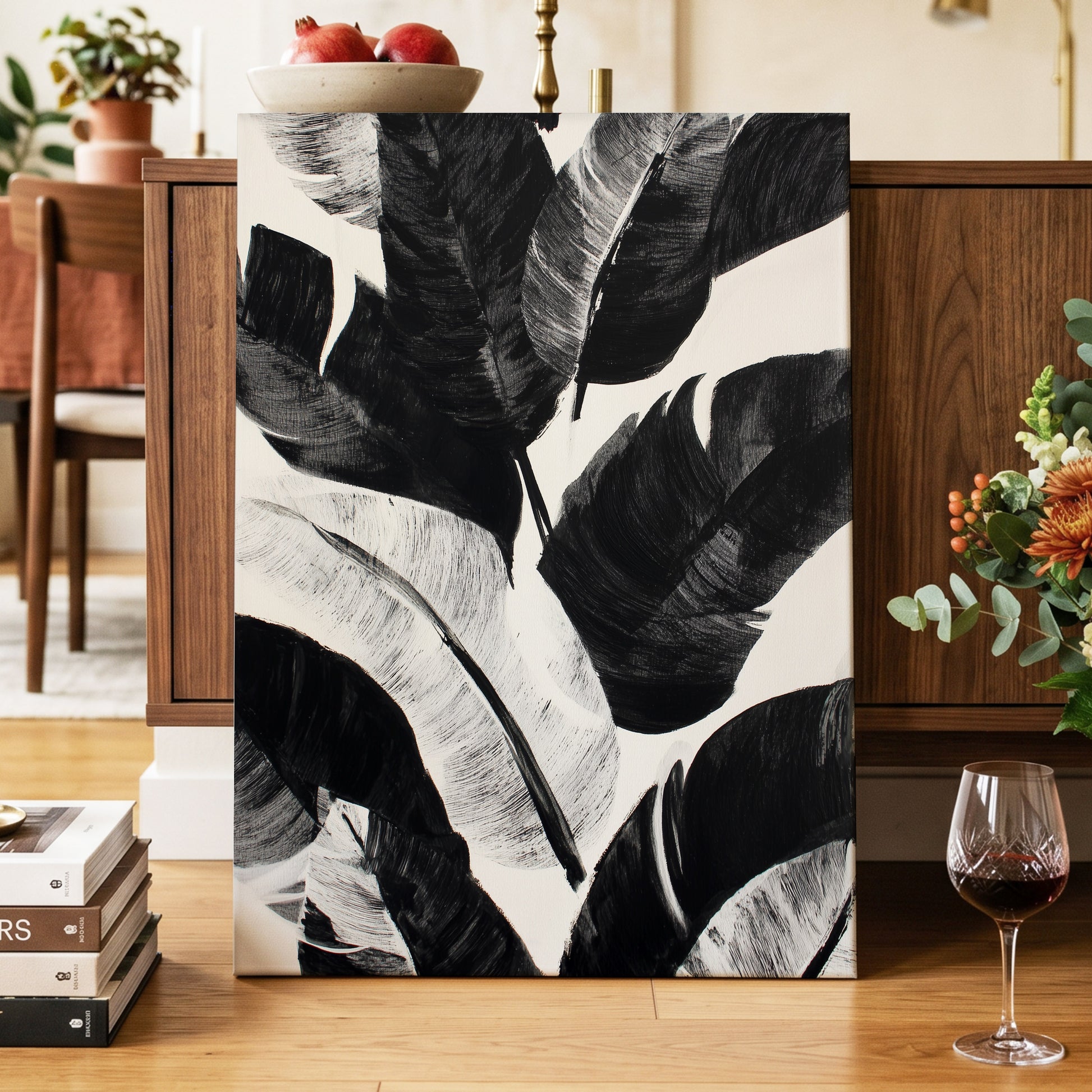 Monochrome Canopy, black, white, gray nature wall art displayed in a styled interior, gallery view 3