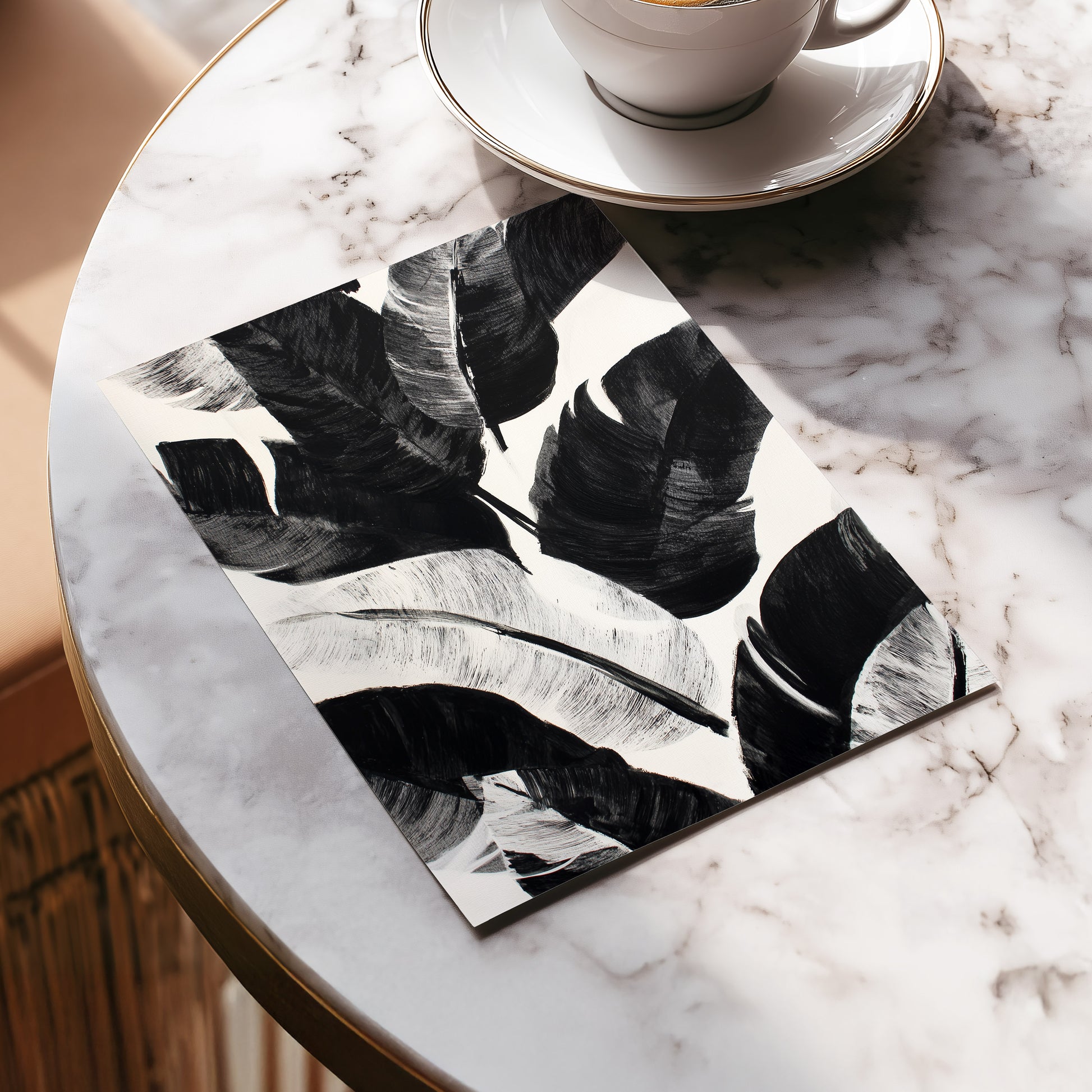 Monochrome Canopy, black, white, gray nature wall art displayed in a styled interior, gallery view 5