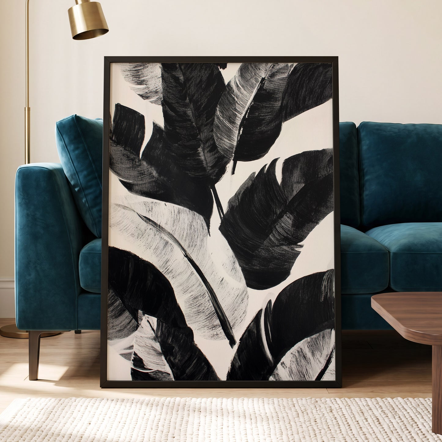 Monochrome Canopy, black, white, gray nature wall art displayed in a styled interior, gallery view 6