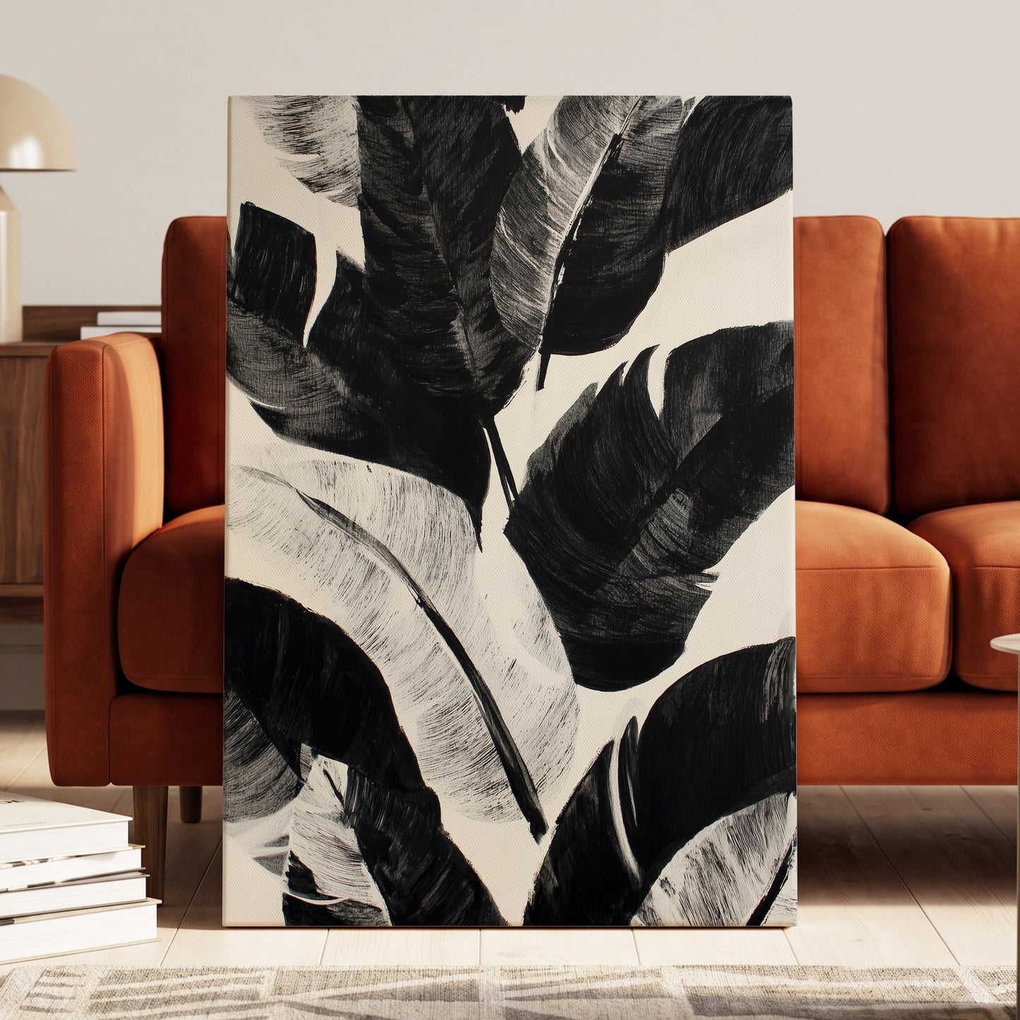 Monochrome Canopy, black, white, gray nature wall art displayed in a styled interior, gallery view 7