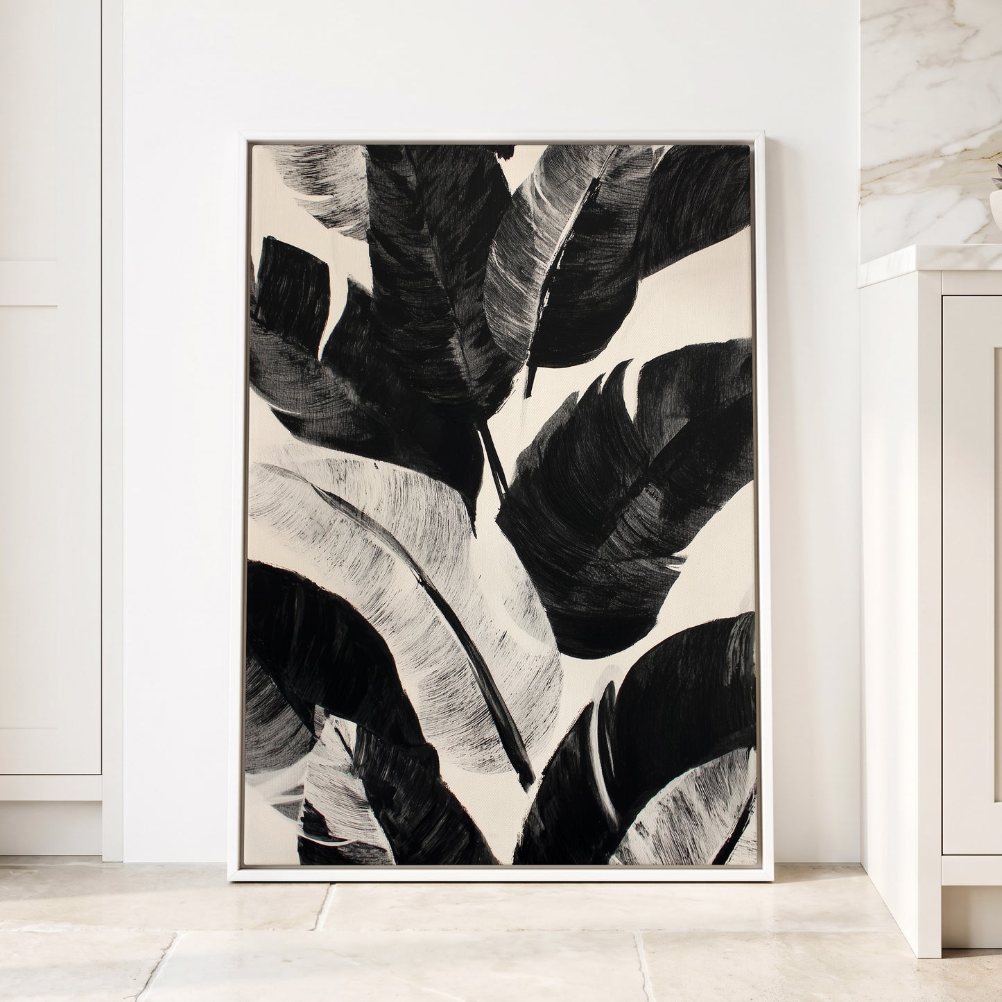 Monochrome Canopy, black, white, gray nature wall art displayed in a styled interior, gallery view 8