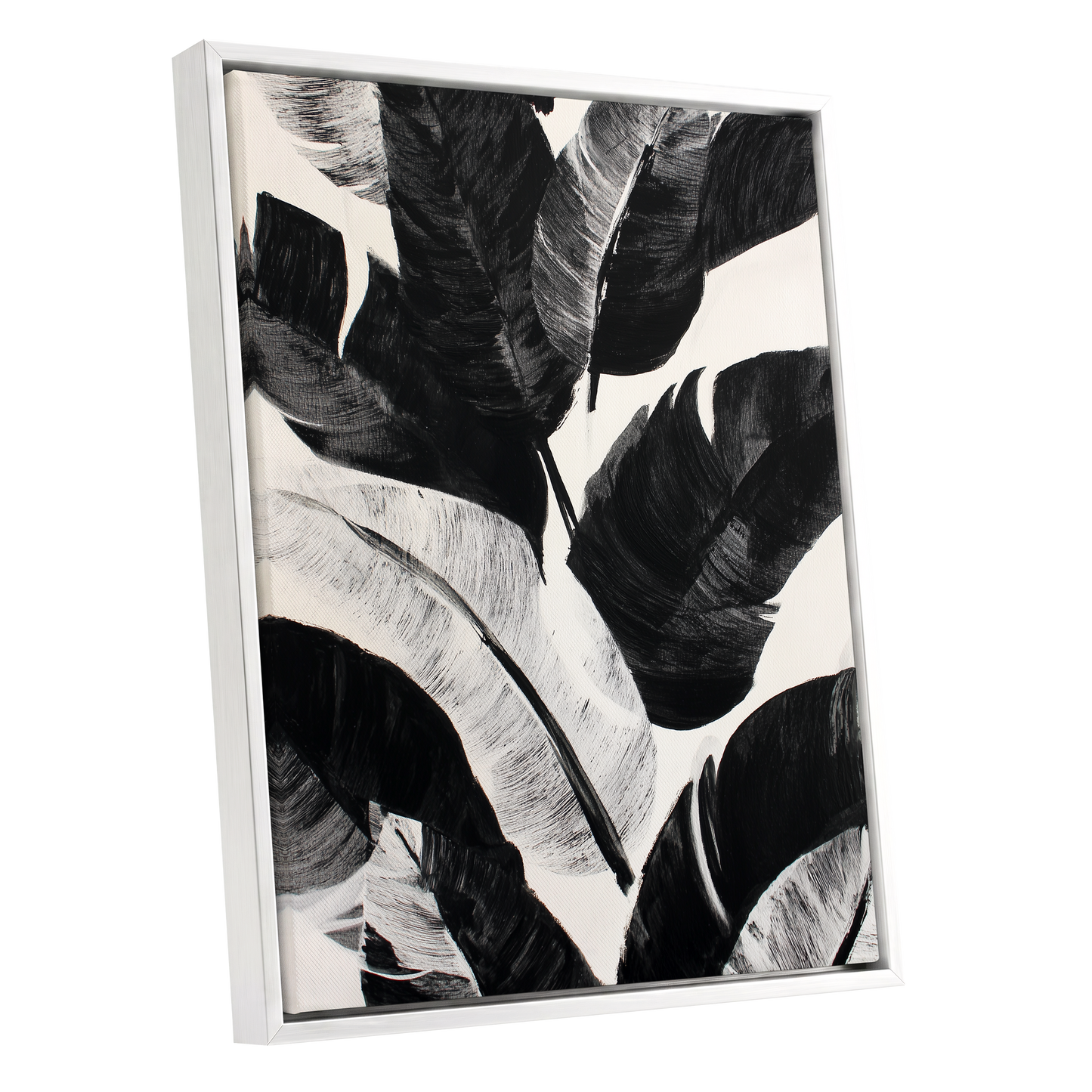 Monochrome Canopy, black, white, gray nature wall art shown as a white framed canvas wall art